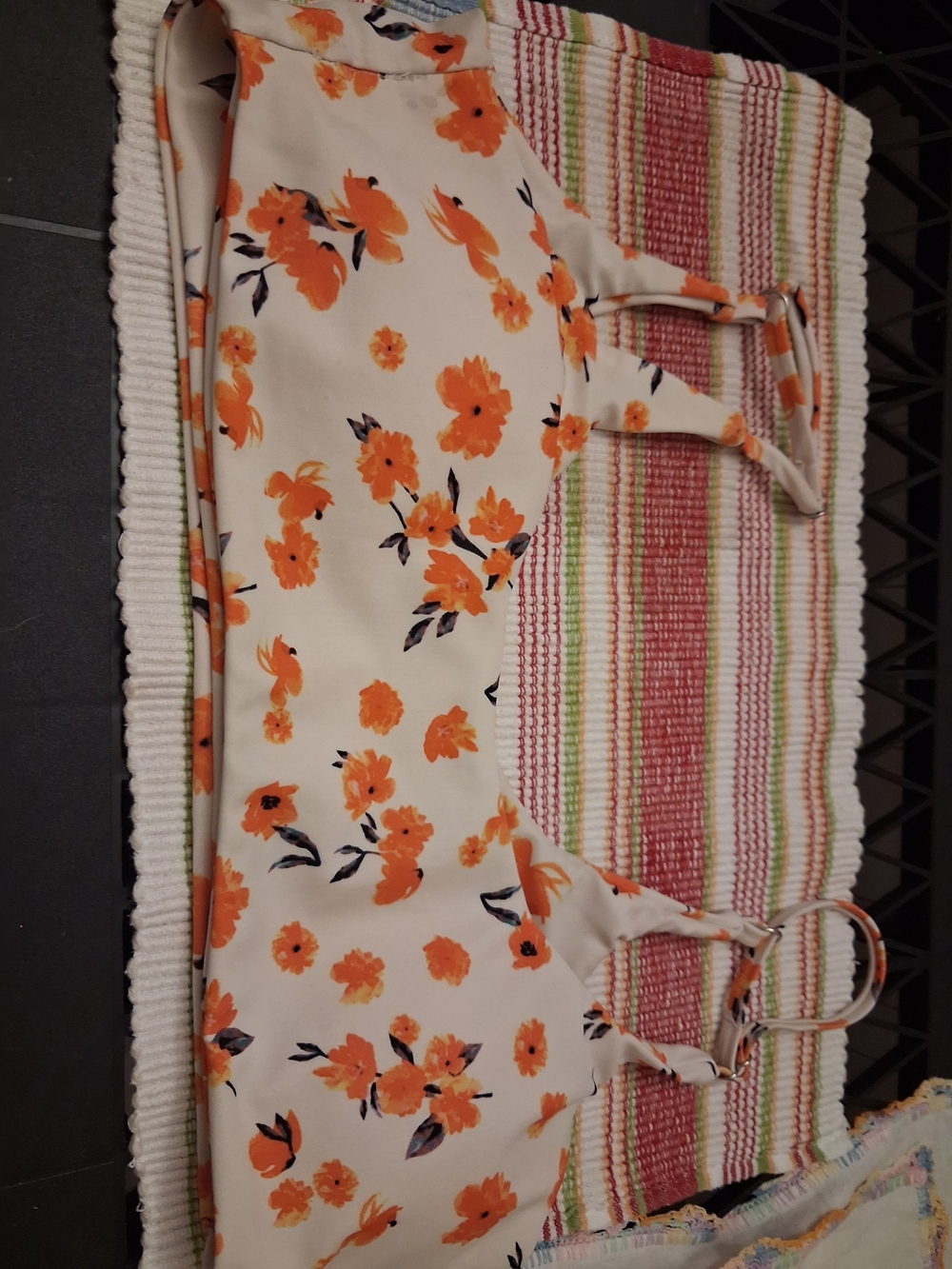 Zaful Orange and Cream Floral One-Piece Swim Top